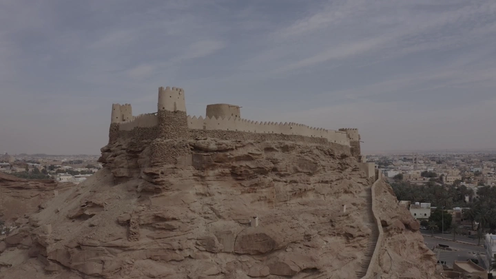 Zaabal Castle on a hill in Sakaka, aerial shot.