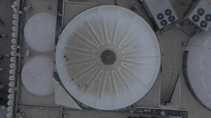 Dome of Quba Mosque in Medina, aerial shot.