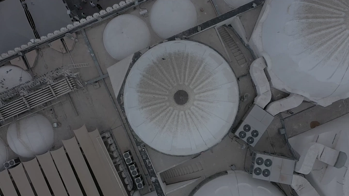 Dome of Quba Mosque in Medina, aerial shot.