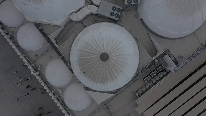 Roof of Quba Mosque in Medina, aerial shot.