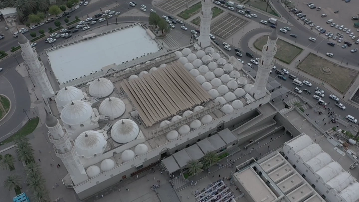 Quba Mosque in Medina, aerial shot.