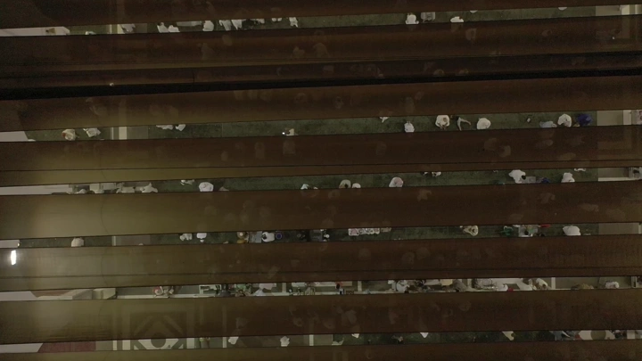 Overhead view of Quba Mosque in Medina, night shot.