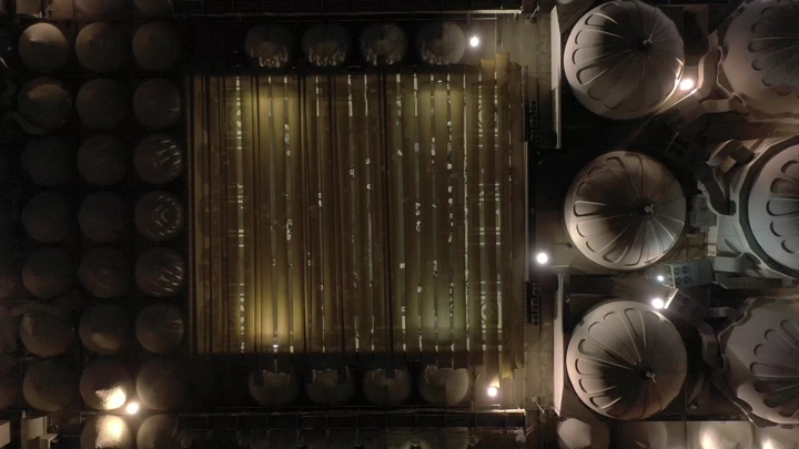 Quba Mosque in Medina at night, aerial shot.