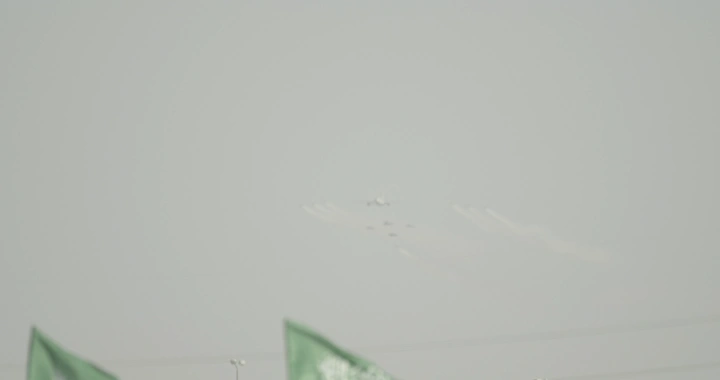 Air show on National Day, ground shot.