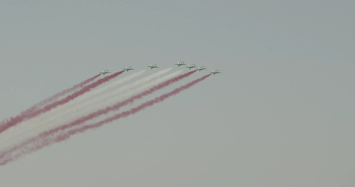 Air show on National Day, ground shot.