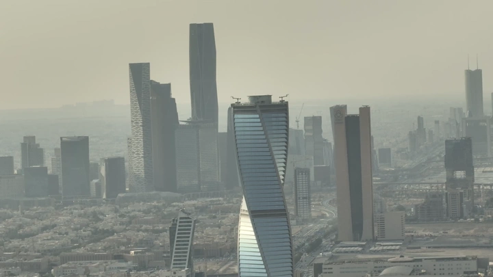 Modern towers in Riyadh during the day, aerial shot.
