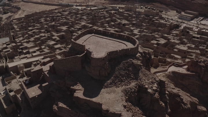 Old town of AlUla from above, aerial shot.