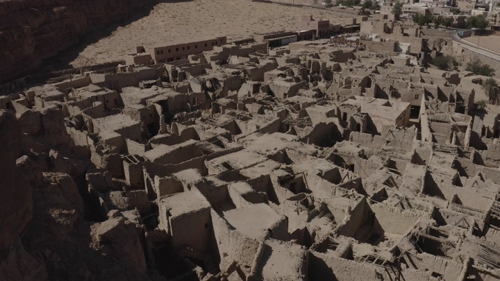 Old town of AlUla from above, aerial shot.