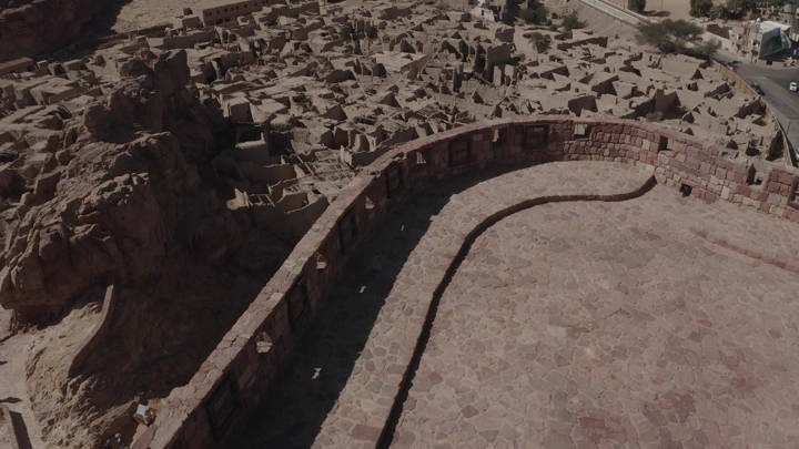 Old town of AlUla from above, aerial shot.