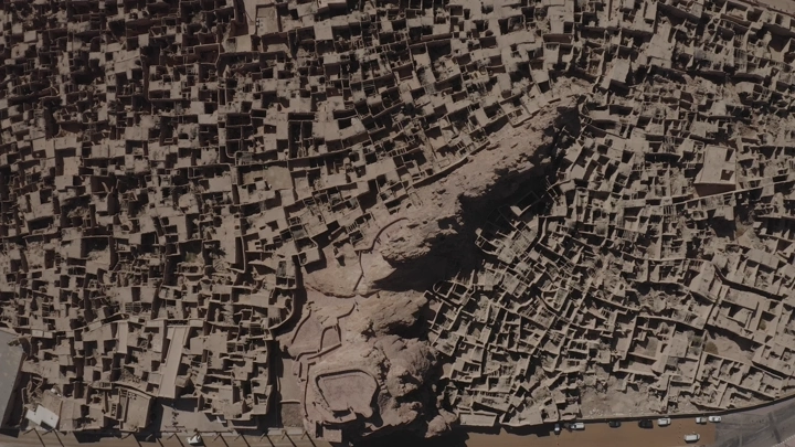 Old town of AlUla from above, aerial shot.
