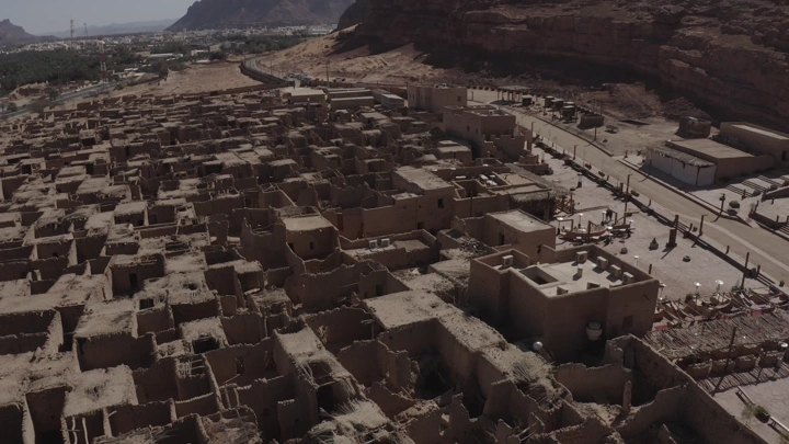 Old town of AlUla, aerial view in daylight.