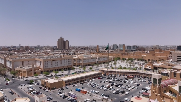 Riyadh city from above in daylight, aerial shot.