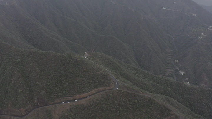 Rijal Almaa mountains in Asir region, aerial shot on a cloudy day.
