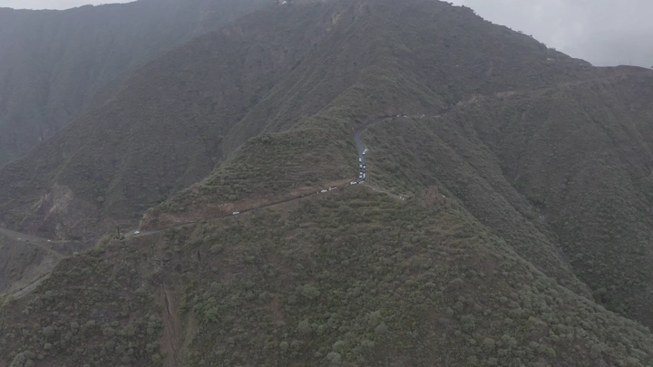 Rijal Almaa mountains in Asir region, aerial shot on a cloudy day.