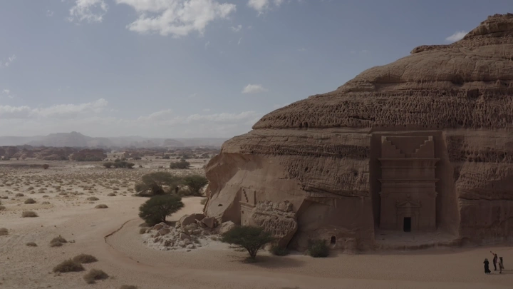 The stone in Al-Hijr (Madain Salih) in Al-Ula, aerial daytime photography.