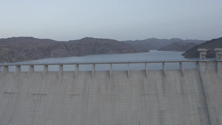 Bisha Valley Dam in Asir region, aerial shot.