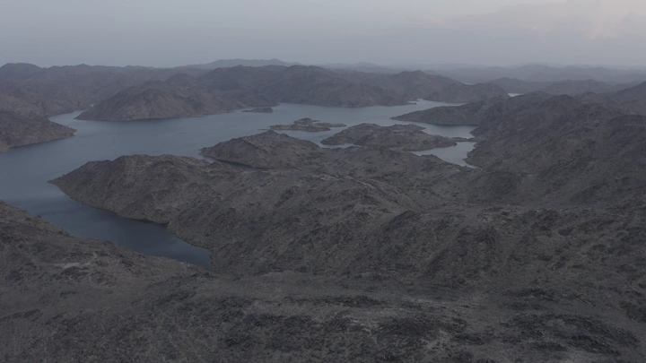 Aerial view of the Bisha Valley Dam in the Asir region, aerial shot.