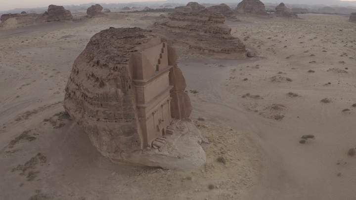 Al-Farid Palace in Madain Saleh, AlUla, aerial shot.