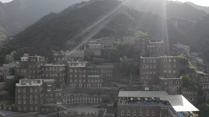 Rijal Almaa village in Asir region, aerial shot.