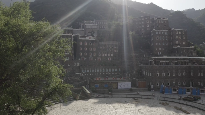 Rijal Alma village in Asir region, morning shot from an elevated angle.