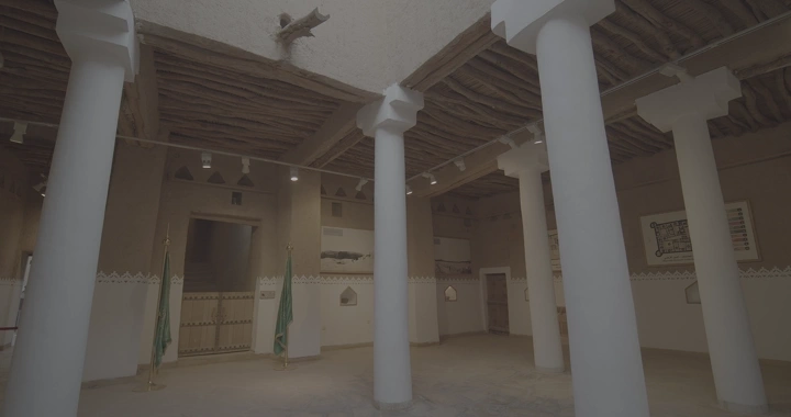 Historic interior of Al Masmak Fort in Riyadh, wide shot.