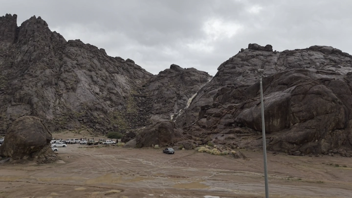 Aerial view of Sbabah Waterfalls in Hail, aerial shot.