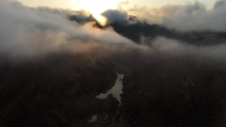 Mountains of Aja covered with clouds in Hail, aerial shot.
