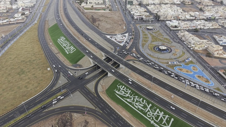 Bridges and roads in the city of Hail, aerial shot.