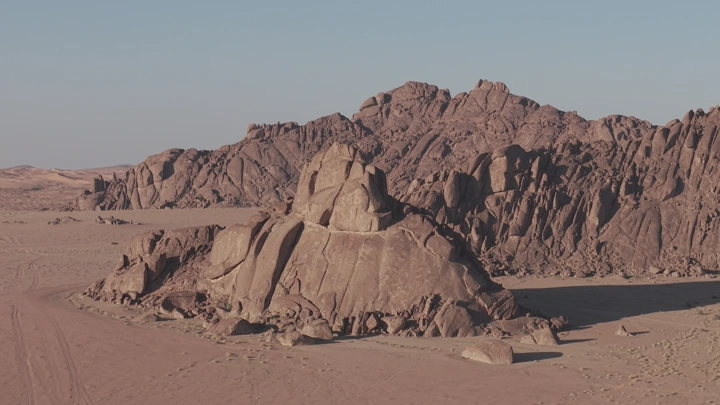 Ancient Hail mountains in Saudi Arabia, drone shot in daylight.