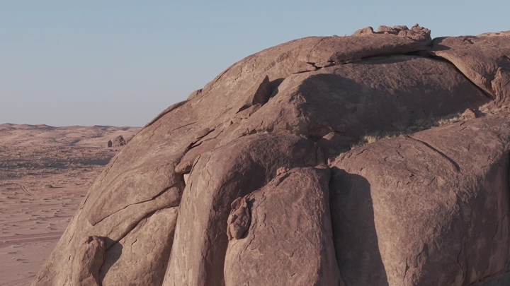 Ancient Hail mountains in Saudi Arabia, daytime drone shot.