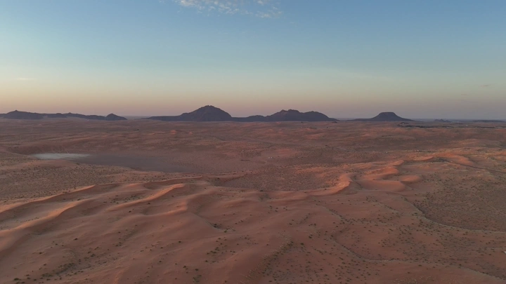 Al-Nafud Desert in Hail at sunset, drone shot.