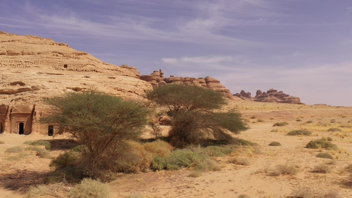 منظر جوي لمدائن صالح في العلا، لقطة درون.