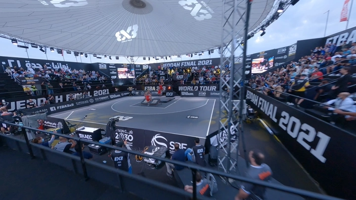 ملعب كرة سلة في جدة خلال نهائي 2021، تصوير درون.