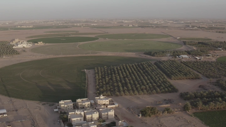 مزارع واسعة في حفر الباطن، صورة جوية.