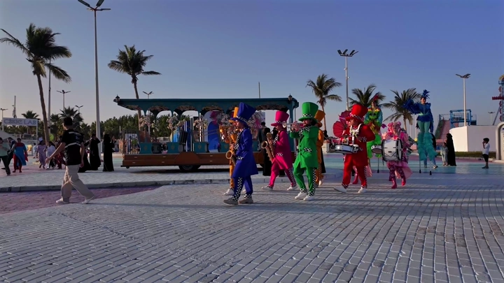 Colorful band at the Flower and Garden Festival in Yanbu Industrial City, daytime shot.