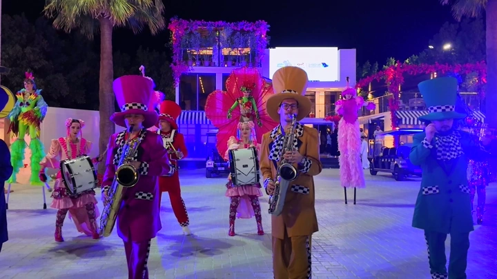 Colorful band at the Flower and Garden Festival in Yanbu, night shot.