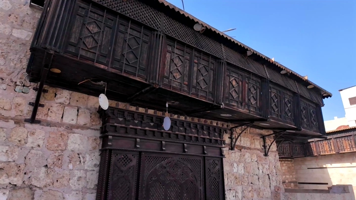 An old facade in the Night Market of Yanbu, daytime shot.