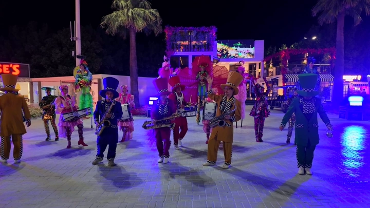 Clowns performing at the Flower and Garden Festival in Yanbu, night shot.