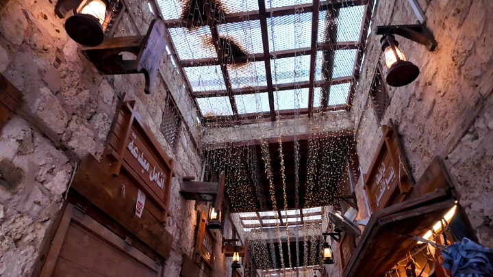 The traditional night market in Yanbu, photographed from a low angle.