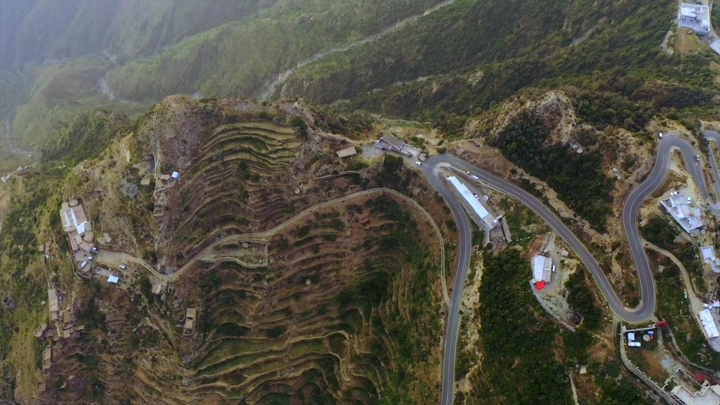 Jabal Talan mountains in Jazan from above, aerial shot.