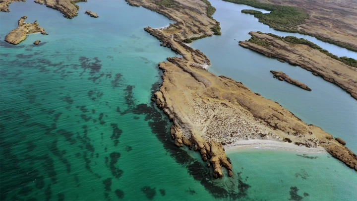 Farasan Island beach from above, aerial shot.