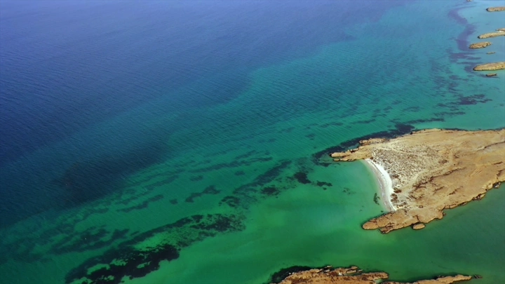 Beach of Farasan Island from above, aerial shot.
