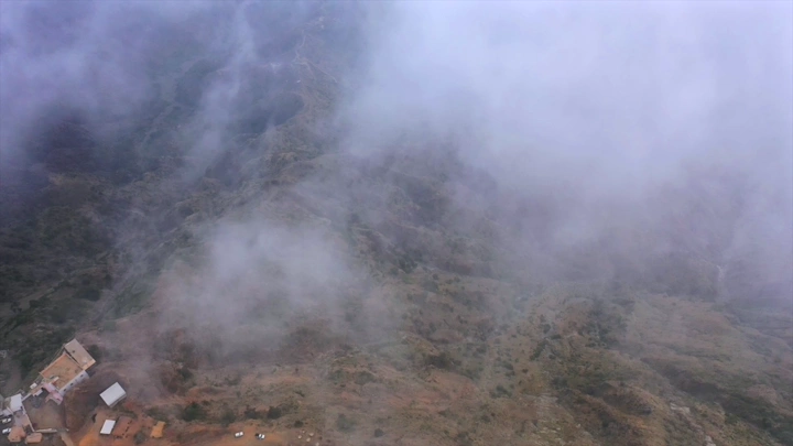 The Talan Mountains in Jazan are covered with fog.