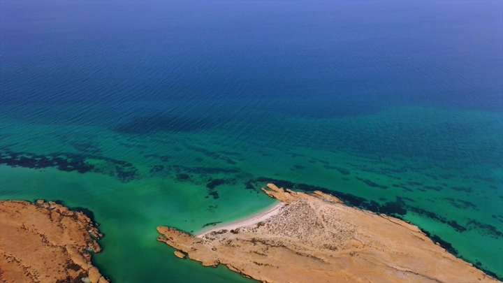Beach on Farasan Island from above, aerial shot.
