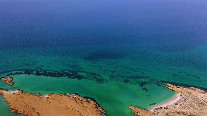 Beach on Farasan Island from above, aerial shot.