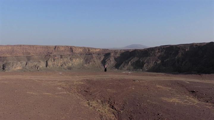 Al-Hutaymah crater in Hail under clear sky, aerial shot.