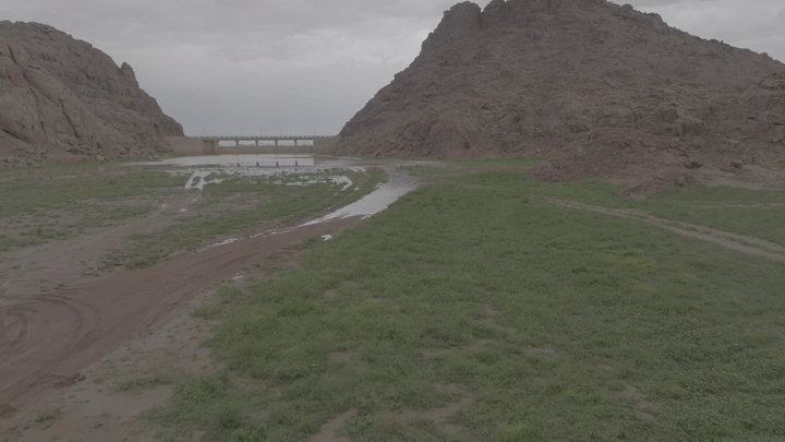 منظر طبيعي في منطقة حائل خلال الربيع، لقطة جوية.