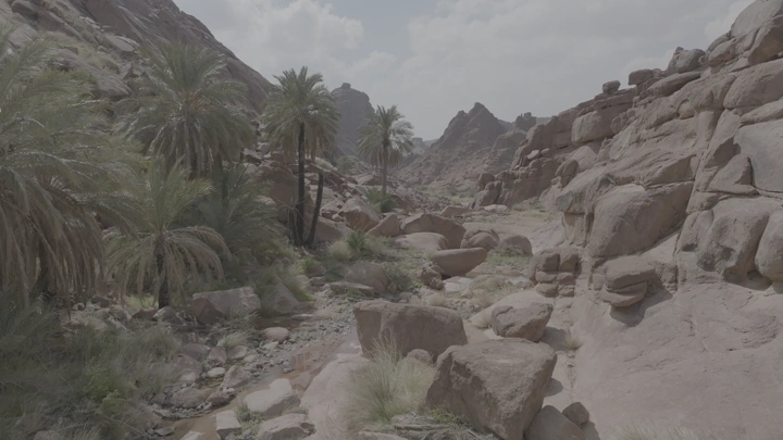 منظر جبلي في حائل بعد الأمطار، لقطة جوية قريبة من الأرض.