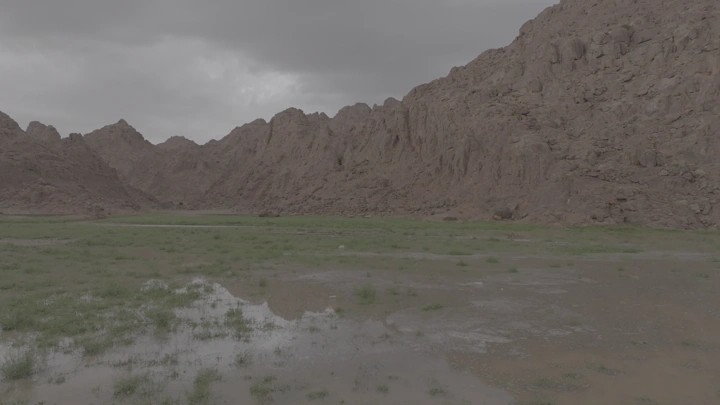 جبال ومروج خضراء بعد المطر في حائل، لقطة جوية.