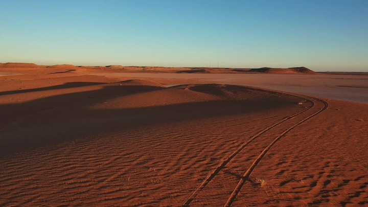 صحراء حمراء، سيل المطر يشكل شجرة في تبوك، لقطة جوية.